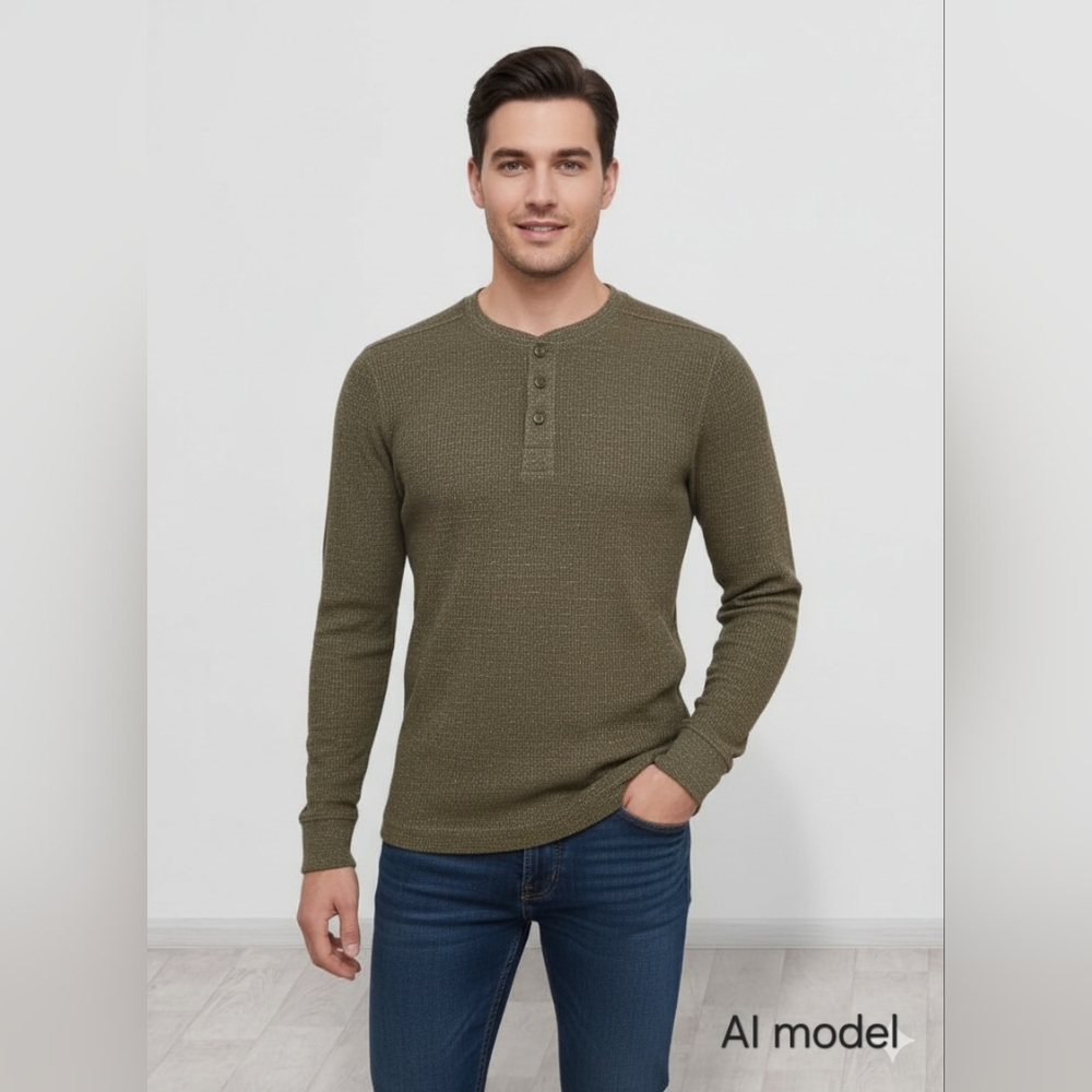 Falls Creek Men's Long Sleeve Olive Henley